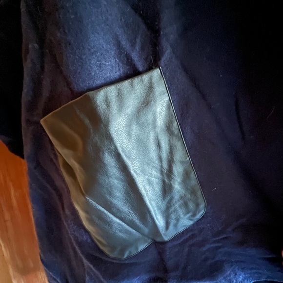 Ann Taylor Navy Blue Cape with Black Faux Leather Pockets - Picture 3 of 5